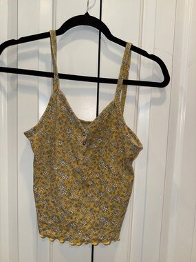 American Eagle Outfitters Yellow Floral V-Neck Ribbed Cami